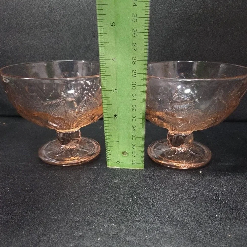 Pasabahce Pink Dessert Bowls, Set of 2, Vintage‎ Fruit Design, Footed Glassware